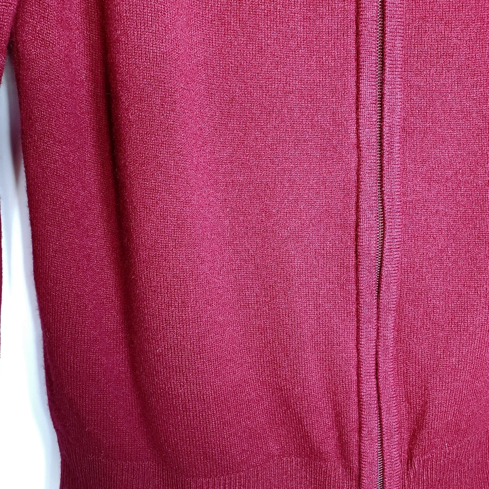 Juicy Couture Cashmere Zip Up Sweater Cardigan Size Medium Burgundy Red *FLAWS* - Picture 5 of 12